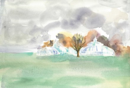Watercolour of the Kibble Palace in the Botanic Gardens in Glasgow