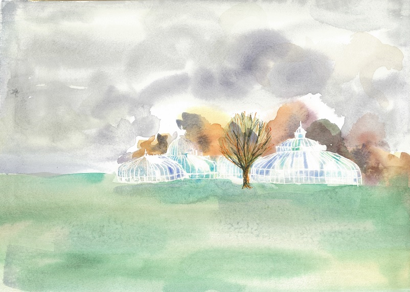 Watercolour of the Kibble Palace in the Botanic Gardens in Glasgow